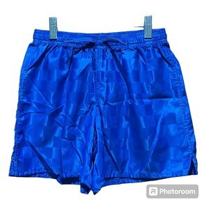 DSG Kids Medium Blue Athletic Soccer Shorts Drawstring Checkered Pattern